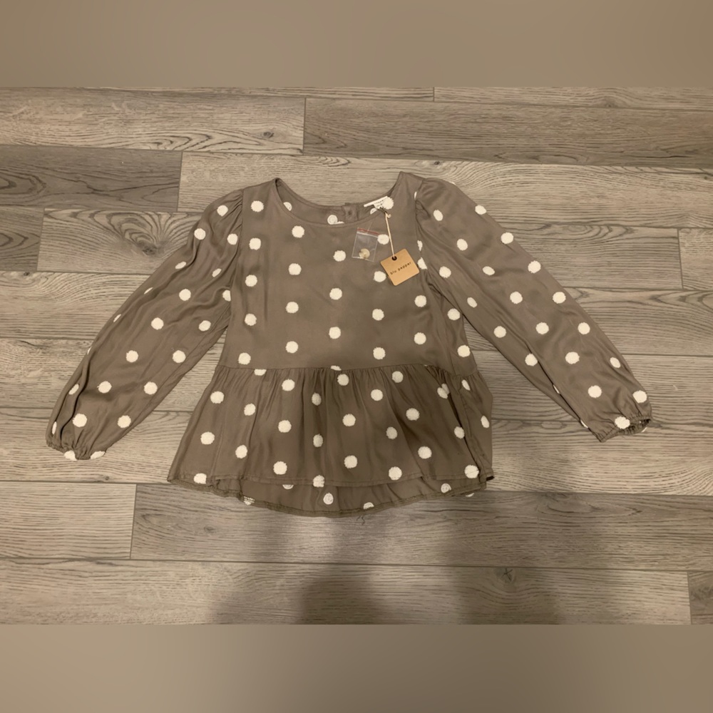 Small Blu Pepper olive Button Blouse